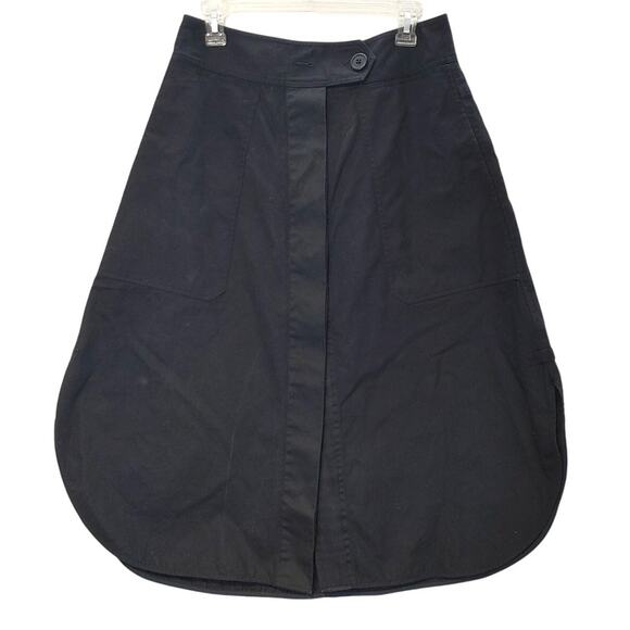 Lee Mathews Workroom Midi Skirt Curved Hem Organic Cotton Black Womens Size 3 - Picture 1 of 10
